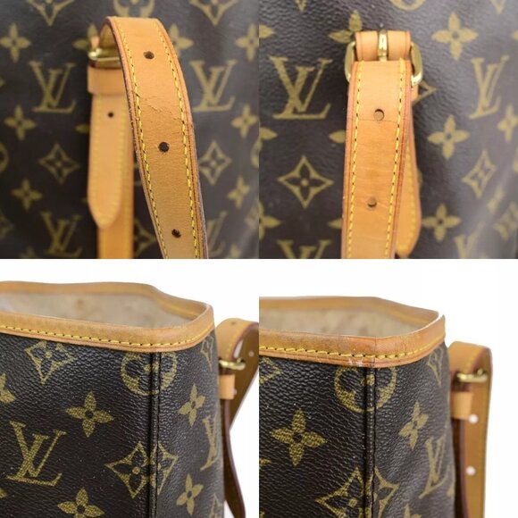 LOUIS VUITTON BUCKET GM Shoulder Tote Bag Monogram Leather Brown - Picture 5 of 16